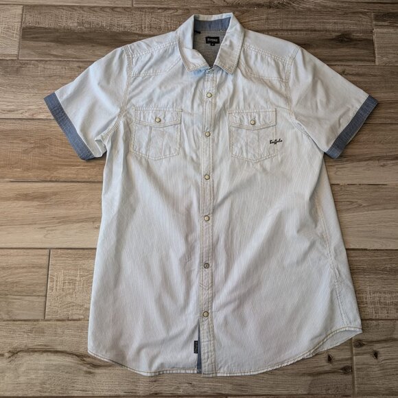 Buffalo David Bitton Men’s Western Snap Shirt Blue Pinstripe Short Sleeve Size L - Picture 1 of 9
